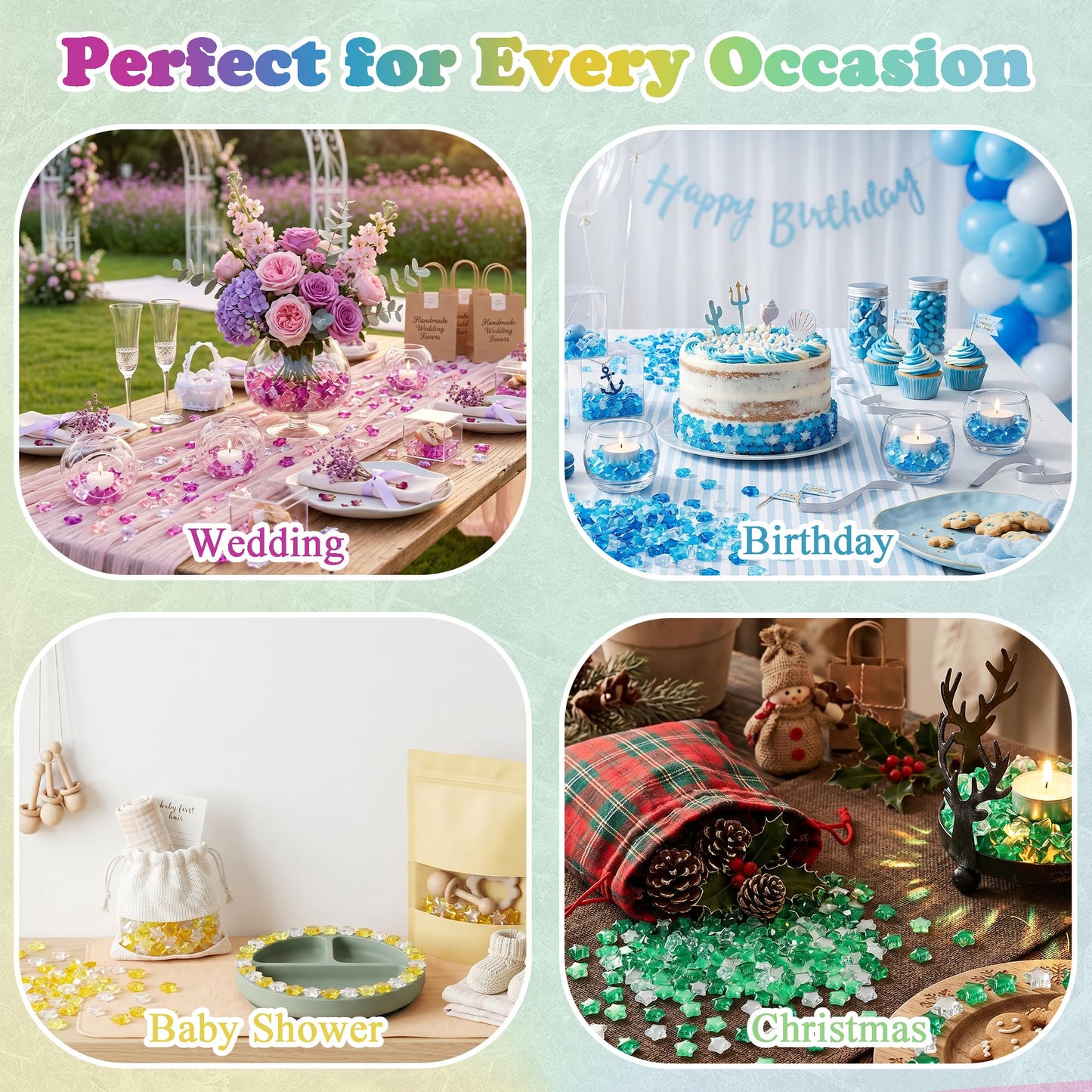 LAIDANLA 500PCS Mix Green Acrylic Star Gems Vase Fillers, Decorative Fake Crystals Gems for Centerpieces Table Scatter Wedding Decor Party Decorations DIY Crafts Home Decor