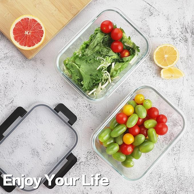 HOMBERKING 10 Pack Borosilicate Glass Meal Prep Containers