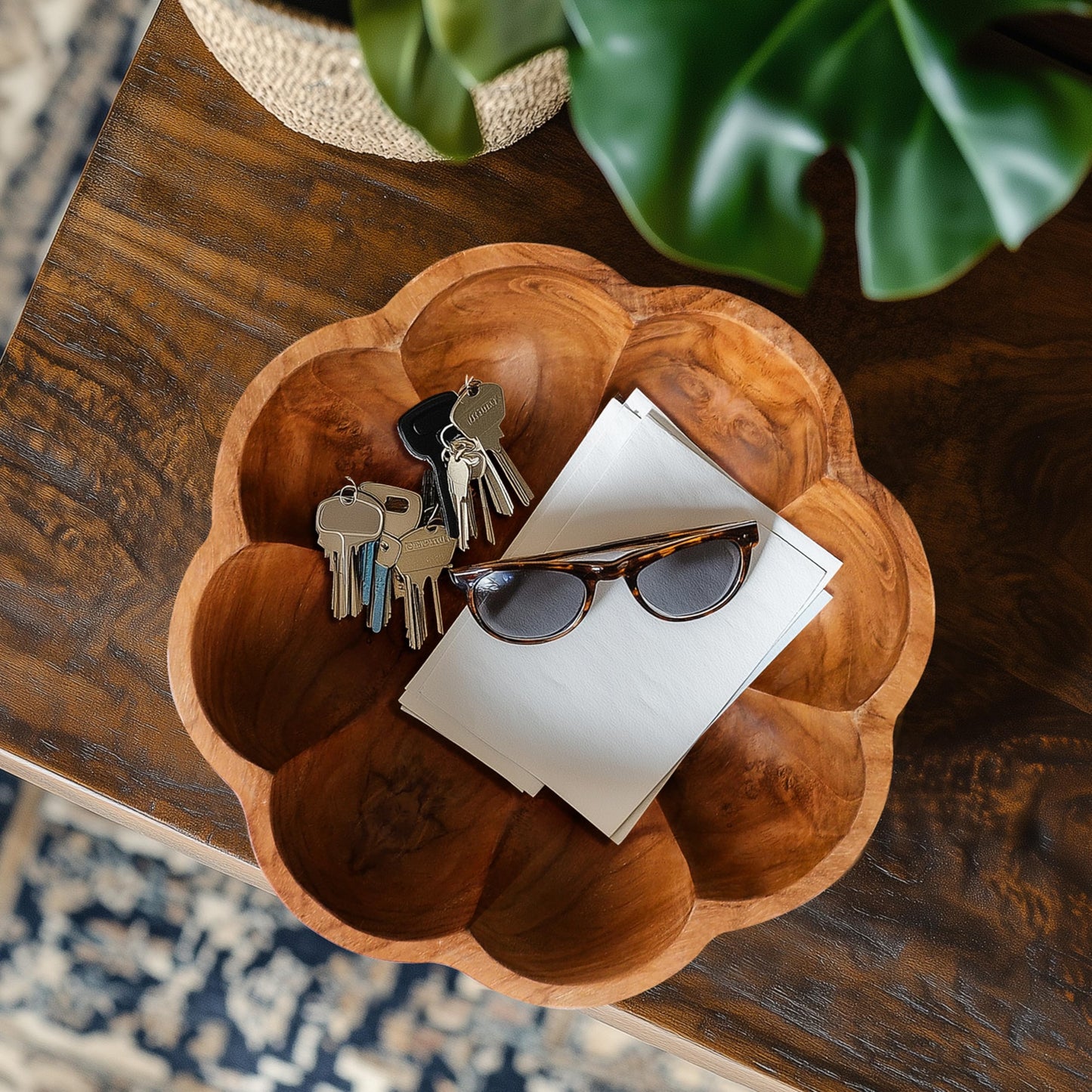 Spaceneat Wooden Fruit Bowl for Kitchen Counter - 11.8" x 3.2" Large Teak Wood Serving Bowl for Food, Salad, Bread or Home Decor - Handcrafted by Artisans in Indonesia - Dining Decorative Centerpiece