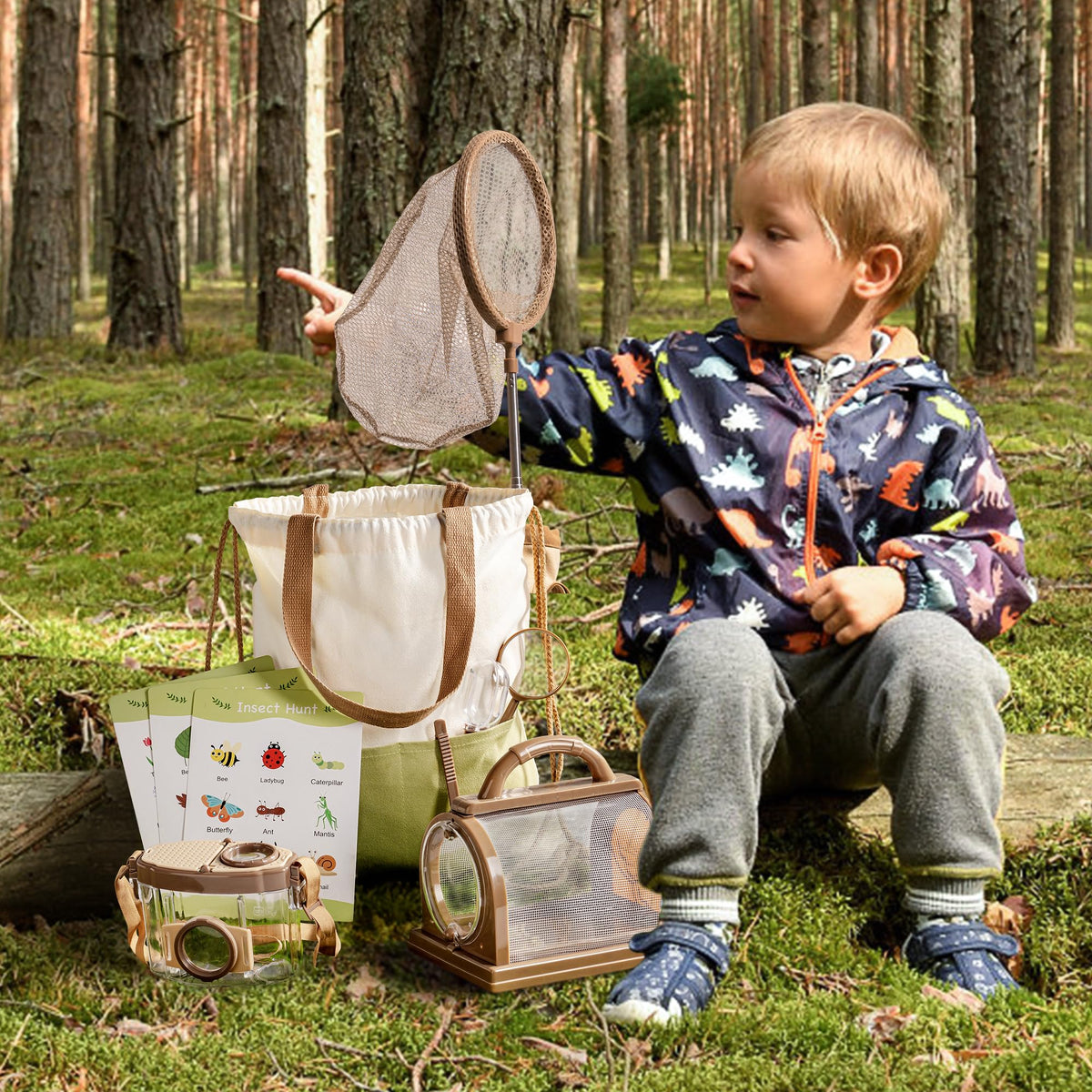 ROBOTIME Kids Explorer Kit, Outdoor Bug Catcher Kit for Kids with Magnifying Glass & Butterfly Net, Fun Bug Catching Kit for Backyard & Camping, Bug Catcher for Boys & Girls 3-12