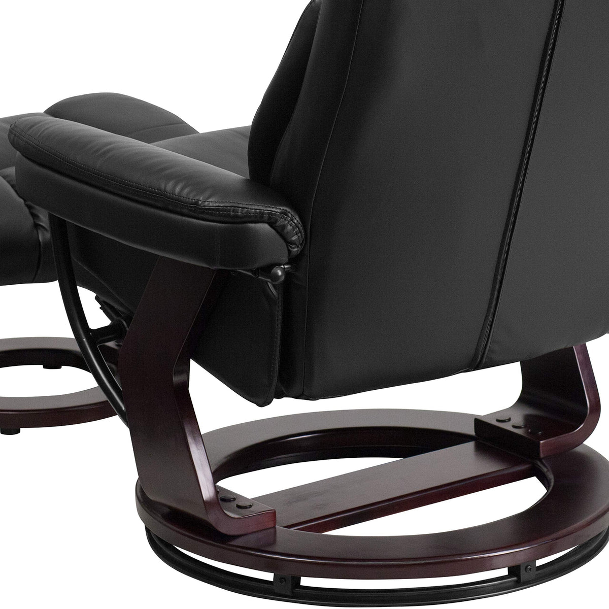 Flash Furniture Allie LeatherSoft Upholstered Recliner with Footrest, Arms, and Headrest, Padded Swivel Recliner Chair and Ottoman Set, Black