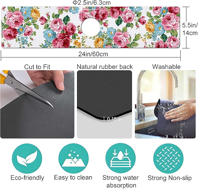 Kitchen Sink Splash Guard Faucet Mat Super Absorbent Fast Drying Mat Sink