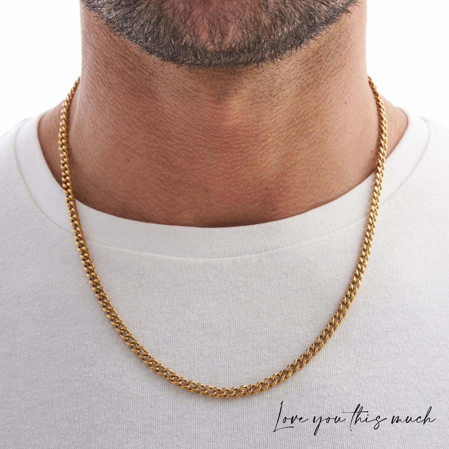Love You This Much Promise 5mm Cuban Chain Necklace for Him, 22" Length + Luxury Box, Sentimental Gift for Him, BF Present for Birthday, Gift Ideas for Boyfriend Christmas (18k Gold Finish)