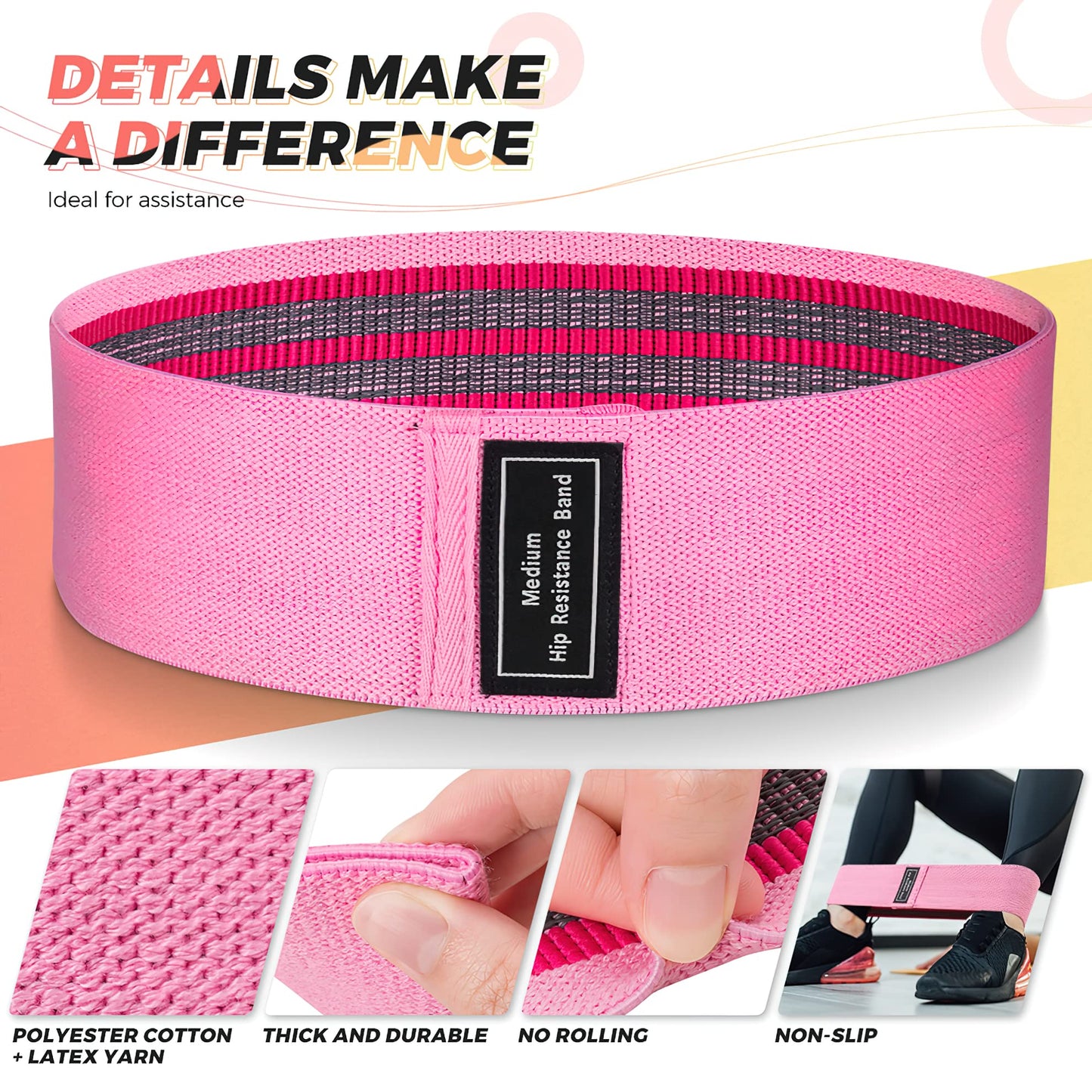 Renoj Resistance Bands, Yoga Starter Sets for Women and Men, 3 Set of Stretch Exercise Workout Bands for Booty Legs, Elastic Pilates Flexbands