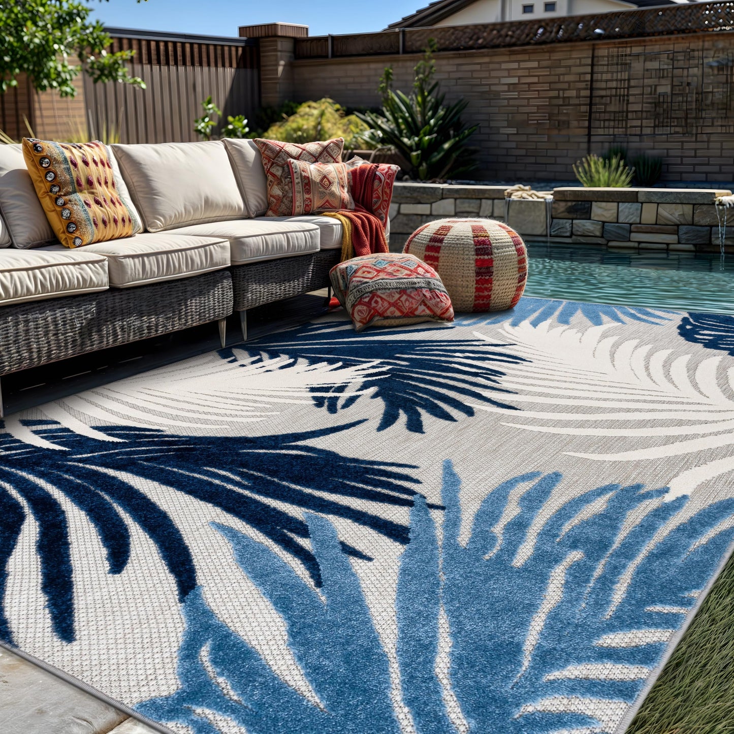 Rugshop Navy Lucca Contemporary Floral Indoor/Outdoor Area Rug Durable Polypropylene, Weather Resistant, Easy to Clean for Backyard, Deck and Outdoor Lounge 12' x 15'