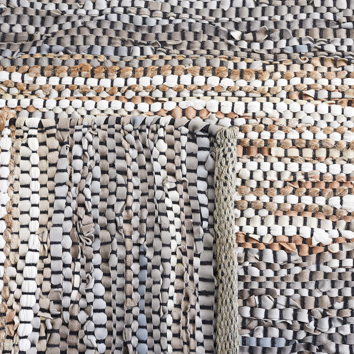 SAFAVIEH Area Rug 8x10 - Vintage Leather Collection - Large - Grey & Natural, Handmade Stripe Pattern, Ideal for Living Room, Bedroom, Dining Space (VTL204F)