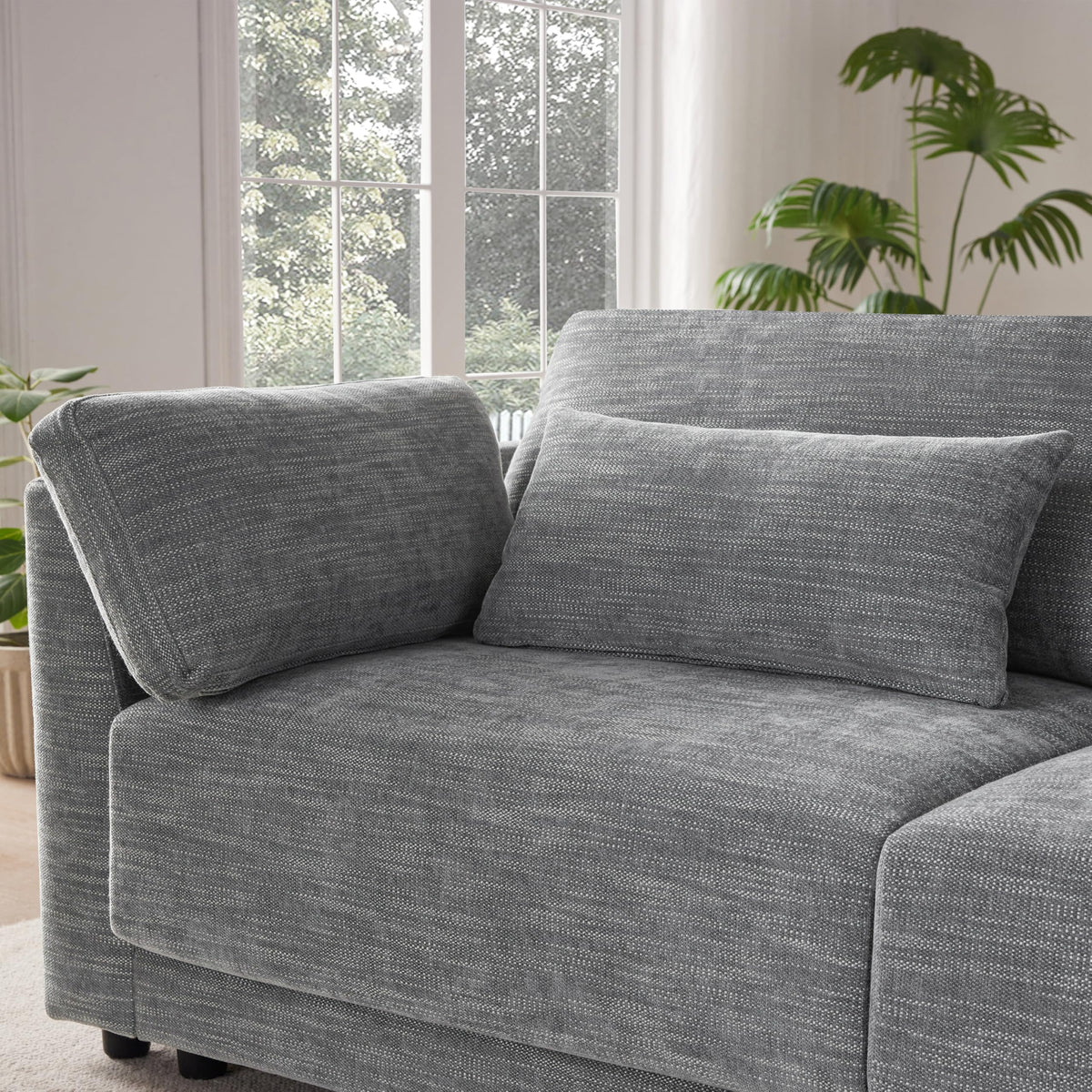 124" L-Shaped Corner Sectional Sofa with Multi-Functional Storage Console for Home Apartment, Luxury Chenille Upholstered Cloud Couches W/Wireless Charger & Ottoman