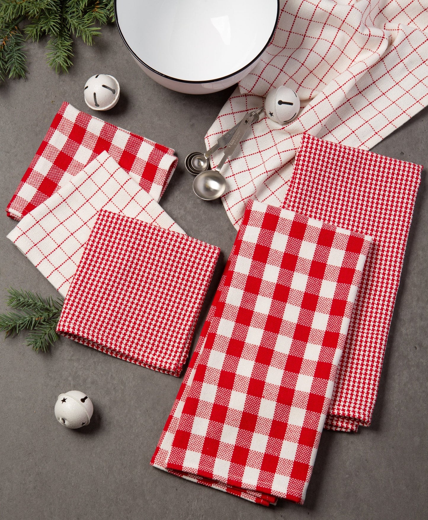 DII Heavy Duty Kitchen Towels Collection Long Lasting Quality, Cotton Dish Towel, 18x28; Dish Cloth, 13x13, Holiday Red Checks, 6 Piece