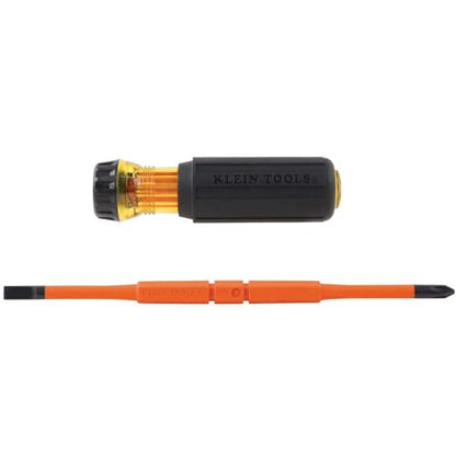Klein Tools 32288 Insulated Screwdriver, 8-in-1 Screwdriver Set with Interchangeable Blades, 3 Phillips, 3 Slotted and 2 Square Tips, Black/Orange