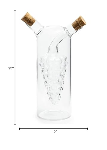 Fox Run 7050 Run Grape Motif Oil and Vinegar Cruet Dispenser Bottle, Clear Borosilicate Glass