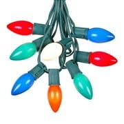 25 Foot C9 Multi Ceramic Christmas String Light Set - Opaque Bulbs - Roofline Light String - Green Wire