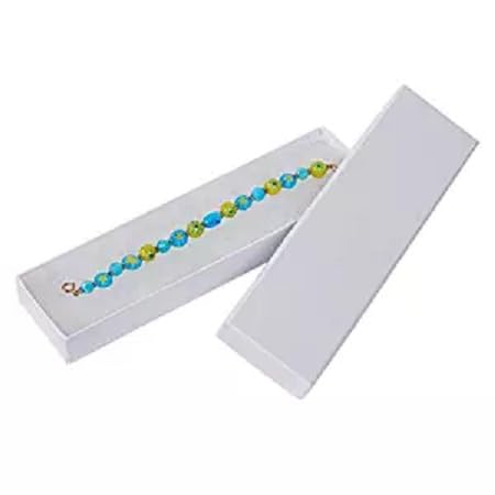 RJ Displays-6 Pack Swirl White Paper Cotton Filled Cardboard Jewelry Gift box for Necklace, Watch, Bracelets, Pen, Pocket Watches and Anklets Size- (8.1" x 2,2" x 1")