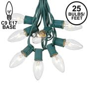 Novelty Lights C9 Clear Christmas String Light Set - 25 Foot, Indoor/Outdoor, Dimmable, Green Wire