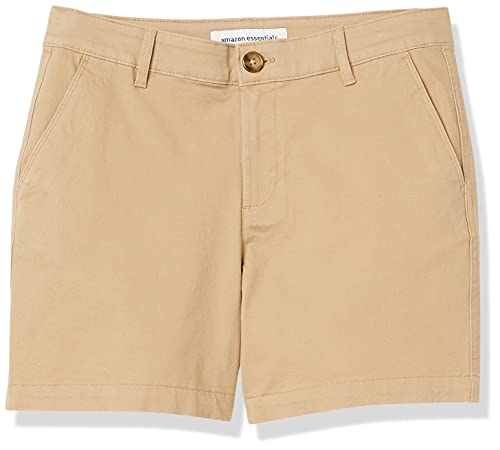 Amazon Essentials Women's Mid-Rise Slim-Fit 5 Inch Inseam Khaki Short (Available in Straight and Curvy Fits), Khaki Brown, 8