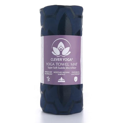 Clever Yoga Hot Yoga Mat Towel – Non-Slip Grip for Hot Yoga, Sweat Absorbent, Honeycomb Silicone Grip, Stays Flat – Ideal for Pilates, Travel, Washable & Lightweight - Dark Blue