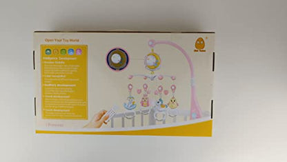 Aolkee 360° Rotating Baby Musical Cot Mobile with Lights, Hanging Rotating Rattles, Remote Control Music Box, Timing Function, Gift for Newborn Toddler
