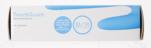 Touchguard Disposable Gloves Blue Nitrile - Latex and Powder Free - Multi-Purpose - Food Grade Gloves - Extra Strong Gloves - Box of 100 - Blue - Size XL