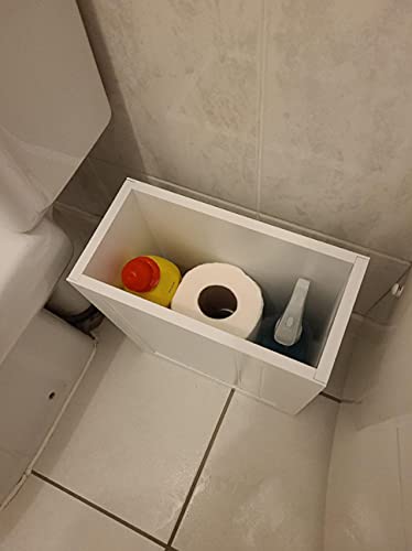 Unibos Bathroom Storage Unit, Freestanding Toilet Roll Cabinet, Compact Slimline Wooden Bathroom Storage Box, Multi Purpose Cleaning Tidy (White)