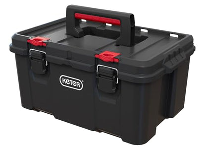 Keter Stack-n-Roll Modular Tools Organizer for Garage Storage and DIY, 3 Piece Resin Rolling Tool Box System for Small Parts, Black
