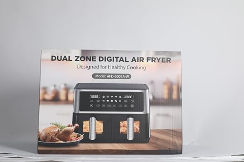 10L Dual Air Fryer, 2 Nonstick Drawers with Visible Window,10-In-1 Cooking Presets, Sync Cook & Finish, Smart Touch Screen, 1-24H Timer Function, Uses No Oil& Max Crisp, 50℃ to 200℃, Dishwasher Safe