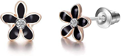 30 Pairs Stainless Steel Mixed Color Cute Animals Fox Heart Star Ladybug Bee Frog Mushroom Tree Daisy Umbrella Rose Gold White Pearl Stud Earrings Set (animal tree pearl)
