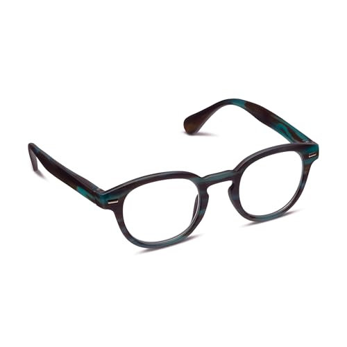 Peepers by PeeperSpecs Men's Headliner Round Reading Glasses, Teal Horn, 2.00 + 2