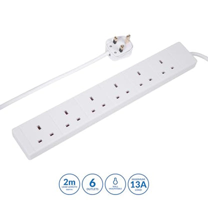 PRO ELEC PELB1526 6 Gang Extension Lead White, 2m