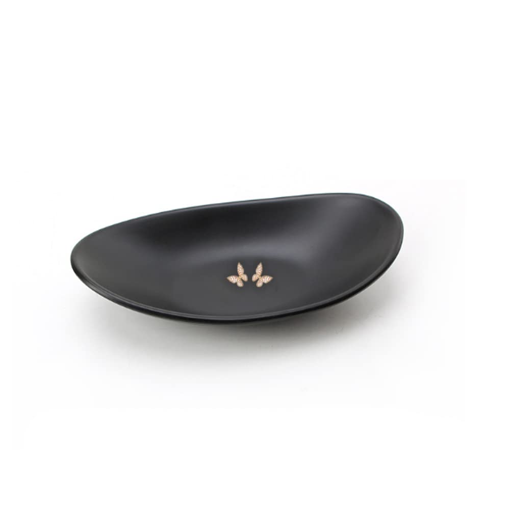 Black Ring Dish Centerpiece Jewelry Tray Key Tray Organizer for entryway, Dresser Decor Key Dish Jewelry Bowl Decorative Dish (Big Oval)