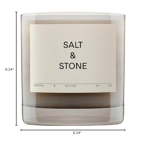 Salt & Stone Scented Candle for Women & Men | Coconut & Soy Blend Wax | Hand-Poured, Aromatic & Fragrant | 100% Cotton Wick | Long-Lasting 50 Hour Burn Time | Santal & Vetiver 8.5 oz