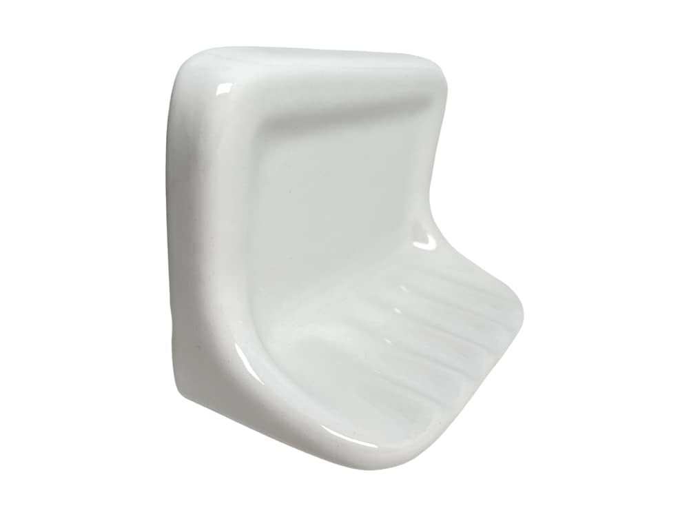 Tenedos White Glazed Ceramic Soap Dish Holder for Bathroom Wall – Bathroom Accessory Kit, Not for Flat Surface Installation, Mount with Tile Adhesion