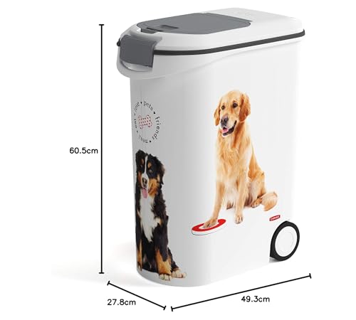 Curver 241093 Food Container 20 kg I 54L White/Grey/Love Pets Dogs 49.3 x 27.8 x 60.5 cm