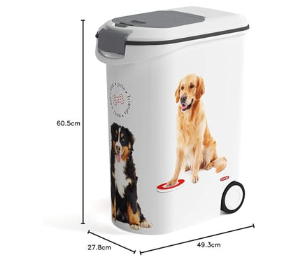 Curver 241093 Food Container 20 kg I 54L White/Grey/Love Pets Dogs 49.3 x 27.8 x 60.5 cm