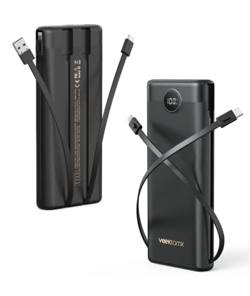 VEEKTOMX Portable Charger Built-in Cables,10000mAh Power Bank for iPhone,Fast Charge USB C Battery Pack Travel Essentials Powerbank Compatible with iPhone 17/16/15/14, Samsung S25/24, Android, etc