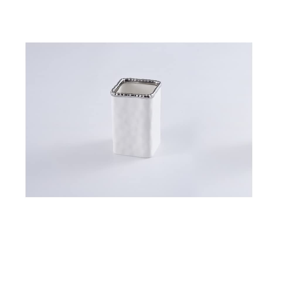 Pampa Bay VAN2718W Toothbrush Holder with Silver Beads, 4.5-inch Height, Porcelain