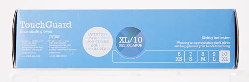 Touchguard Disposable Gloves Blue Nitrile - Latex and Powder Free - Multi-Purpose - Food Grade Gloves - Extra Strong Gloves - Box of 100 - Blue - Size XL