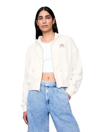GAP Womens French Terry Logo Full Zip Hoodie New Off White Opt1 S