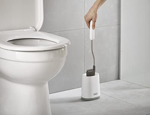 Joseph Joseph Flex Lite - Silicone Toilet Brush with slimline holder set, flexible anti-drip, anti-clog deep clean head, Grey/White, Small