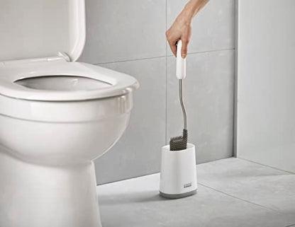 Joseph Joseph Flex Lite - Silicone Toilet Brush with slimline holder set, flexible anti-drip, anti-clog deep clean head, Grey/White, Small