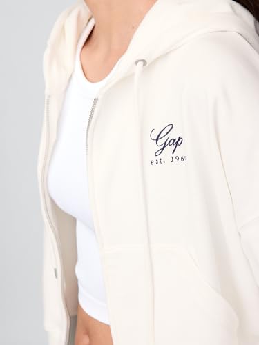 GAP Womens French Terry Logo Full Zip Hoodie New Off White Opt1 S