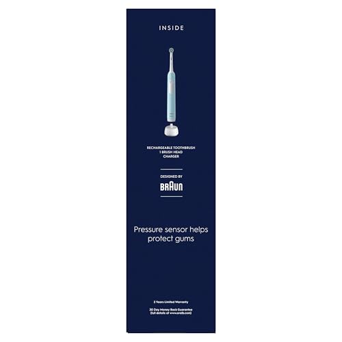 Oral-B Pro 1 Electric Toothbrushes Adults, Oral B Electric Toothbrush, With 3D Cleaning, 1 Toothbrush Head, Gum Pressure Control, 2 Pin UK Plug, Blue, Travel Electric Toothbrush