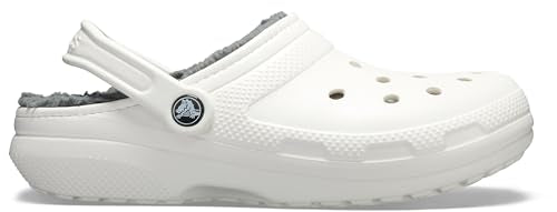 Crocs Classic Unisex Lined Clog, Soft, Fuzzy Liner for Extra Warmth with Slip On Style, in White/Grey Lining, Size M5W6 UK