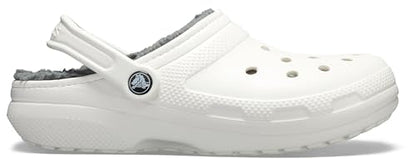 Crocs Classic Unisex Lined Clog, Soft, Fuzzy Liner for Extra Warmth with Slip On Style, in White/Grey Lining, Size M5W6 UK