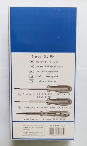 S&R Electrician Screwdriver Set 7-Piece – VDE-Tested up to 1000V | Power-Form Handle | PH & SL with Voltage Tester – Professional Quality