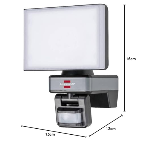 Brennenstuhl Connect WiFi LED Floodlight WF 2050 P (20W, 2400lm, IP54, various light functions adjustable via app, outdoor Security Light for wall mounting with motion detector)