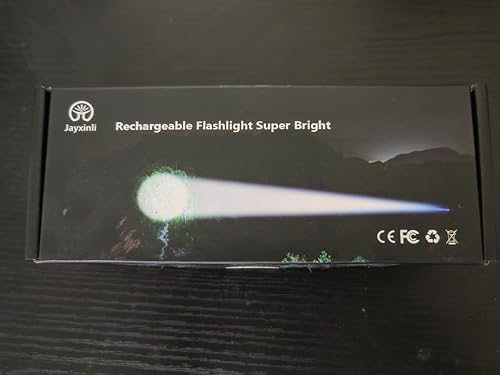 Torches LED Super Bright 500000 Lumen Rechargeable with LCD Power Display and 5000 mAh, Zoomable, IP67, Powerful, 5 Light Modes, High Power Torch for Camping, Hiking, Dog Walking