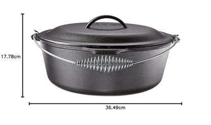 Lodge 8.52 litre / 9 quart Pre-Seasoned Cast Iron Dutch Oven / Casserole Dish (with Spiral Bail Handle), Black
