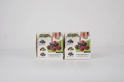m zimoon Monster Trucks, Pull Back Car Toys 360° Rotation Off-road Friction Powered Vehicle Toy for 3-10 Year Old Boys Girls Kids Birthday Xmas Gift (2 Pack, Green Red)