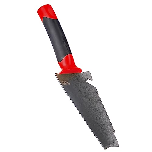 Root Slayer 16011 Garden Trowel with Serrated Blade for Digging and Root Cutting, Heavy Duty Steel Hand Tool, Red