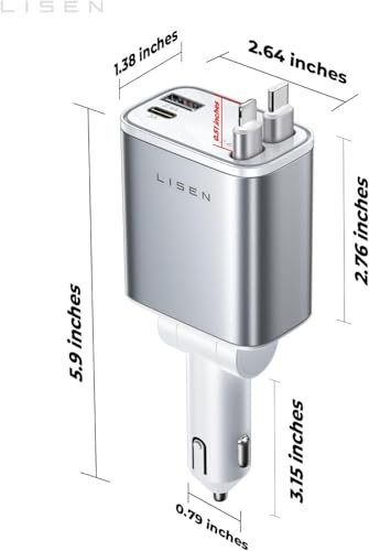 LISEN Retractable Car Charger for iPhone 17 Pro Max, Retractable Car Charger, Cute Girly Car Accessories for Women, Valentines Day Gifts for Men Women, fit iPhone 16 15 14 Samsung Galaxy