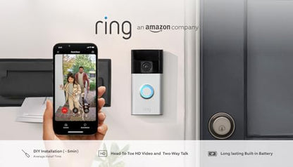 Ring Battery Video Doorbell (2024 release) | DIY Wireless Video Doorbell Camera I Head-To-Toe View, HD Video | Easy to install (5 min) | With Built-in Battery I 30-day free trial of Ring Home